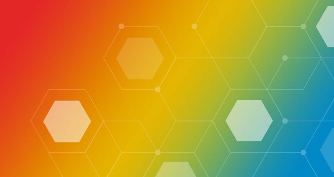 abstract picture with rainbow colors and hexagons