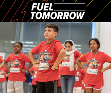 Fuel Tomorrow: Children shown doing calisthenics.  
