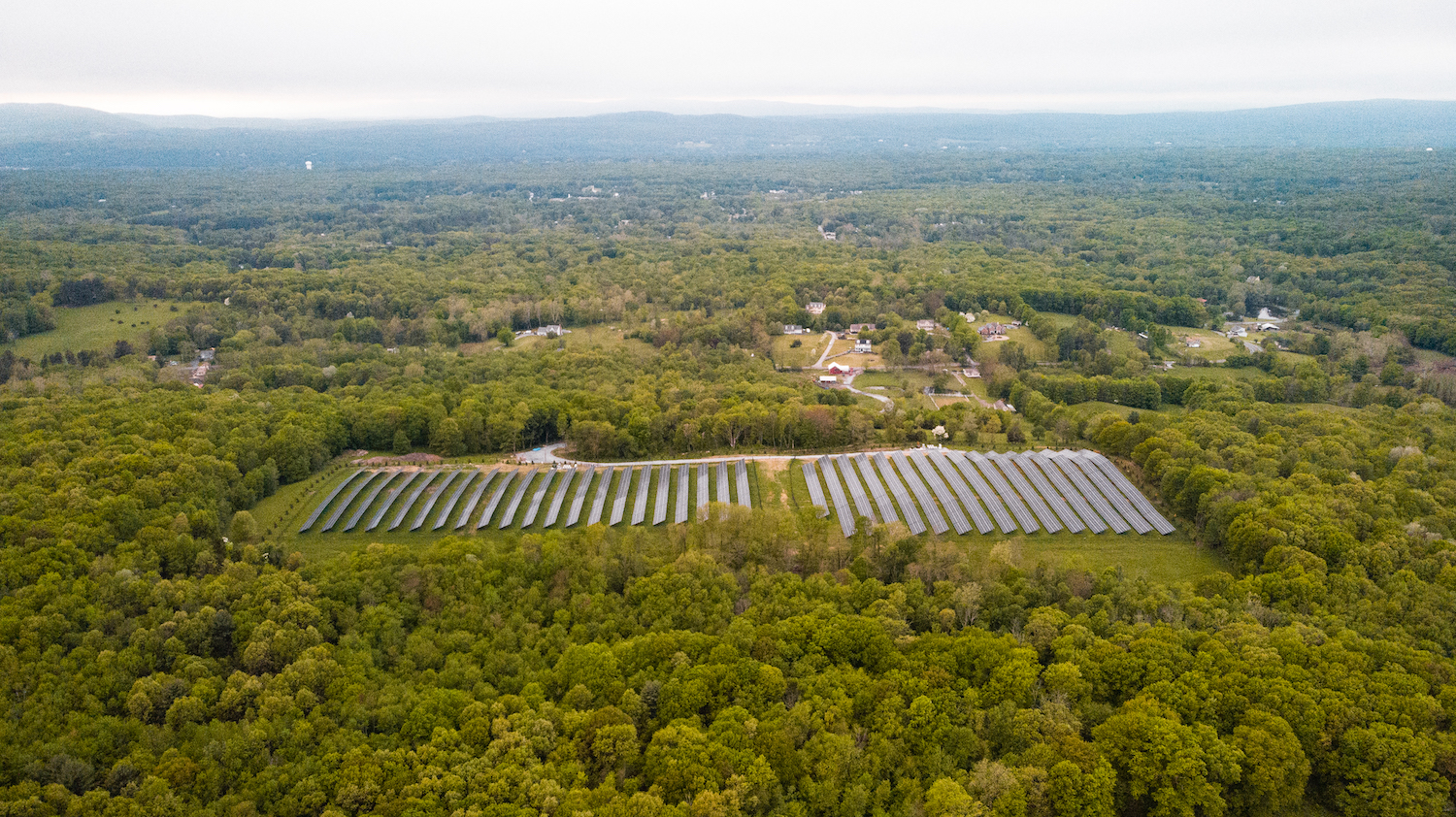 Lightstar Renewables' agrivoltaics solar panel array in Poughkeepsie, New York, from above.