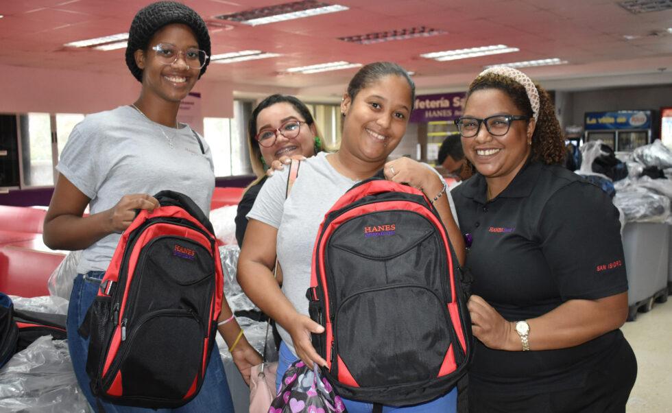 Students in the Dominican Republic shown with new backpacks provided by HanesBrands.