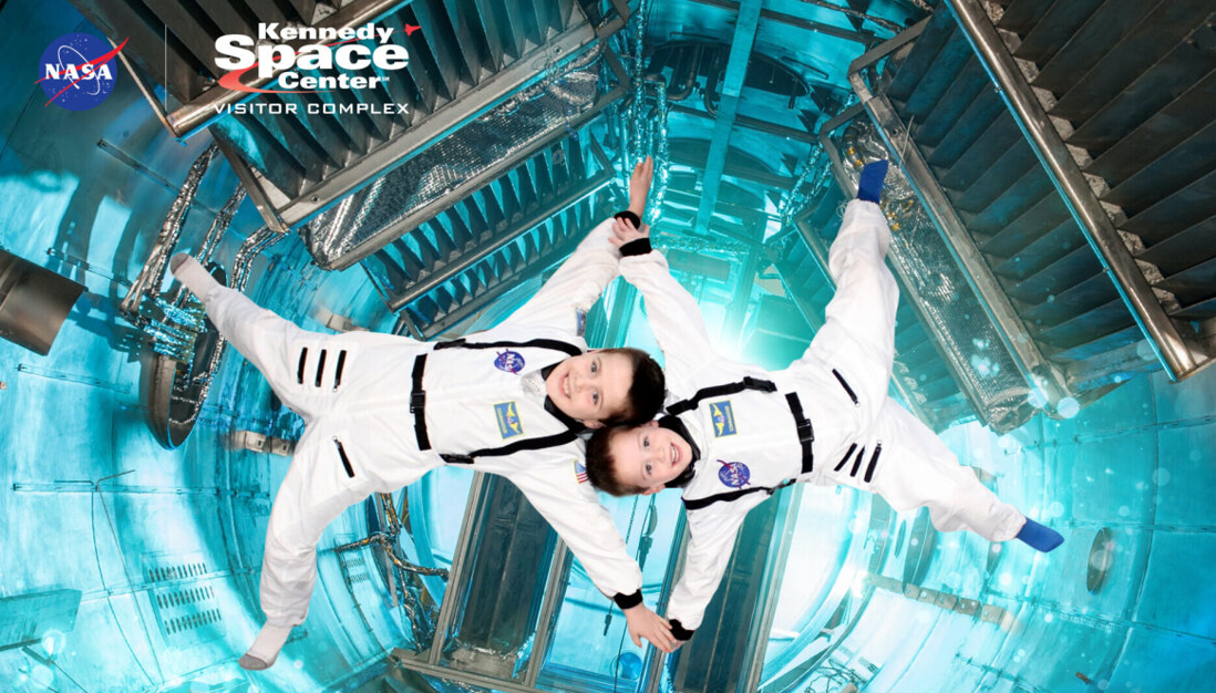 Daniel Teague and brother, Austin, get a taste of astronaut life during their trip to NASA’s Kennedy Space Center Visitor Complex.