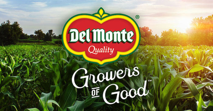 Del Monte Logo: Growers of Good logo. Logo is above a field of corn.