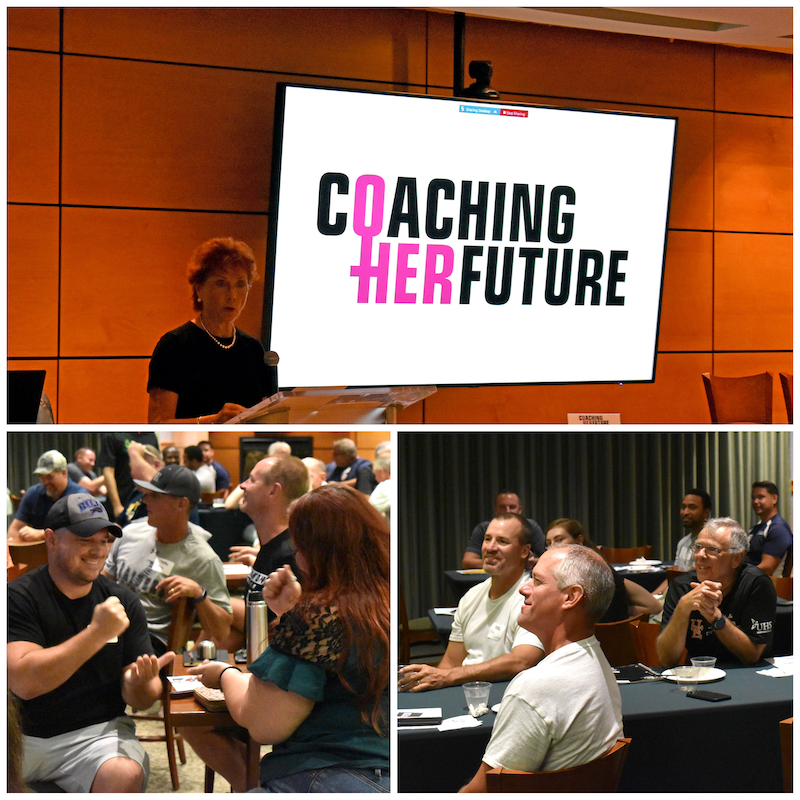 Photo montage of participants at the Coaching Her Future event.