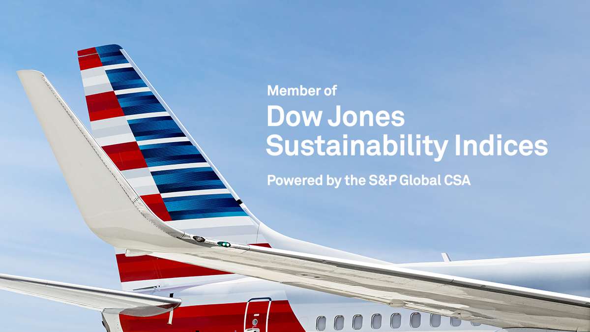 The back wing of an airplane "Member of Dow Jones Sustainability Indices" 