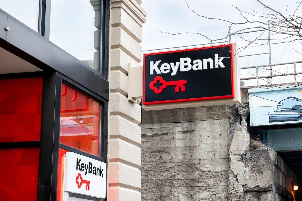 KeyBank sign shown on the exterior of the new downtown Erie, PA branch.