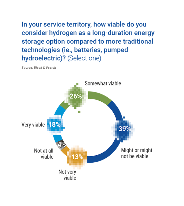 Chart showing in a service territory, how viable is hydrogen considered as a long duration energy storage option.