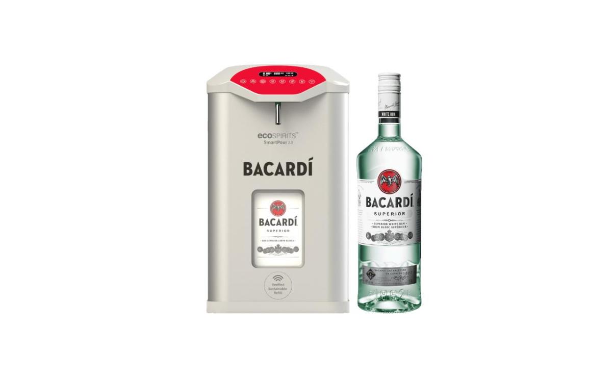 Bacardi SmartPour next to Bacardi bottle