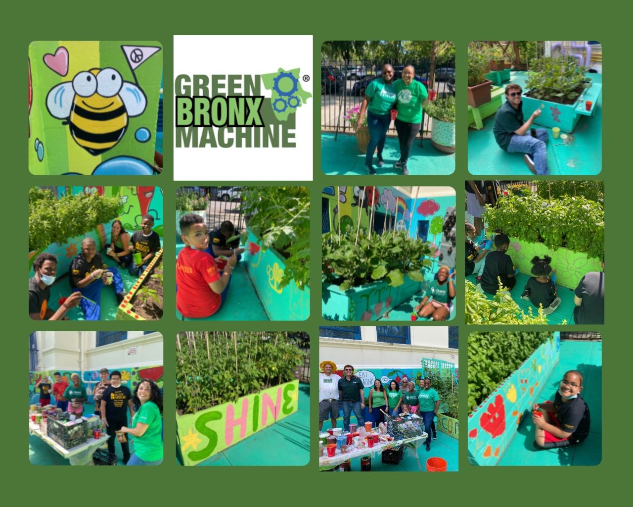 Collage of Quest Diagnostics employees volunteering for a day of service at Green Bronx Machine in New York