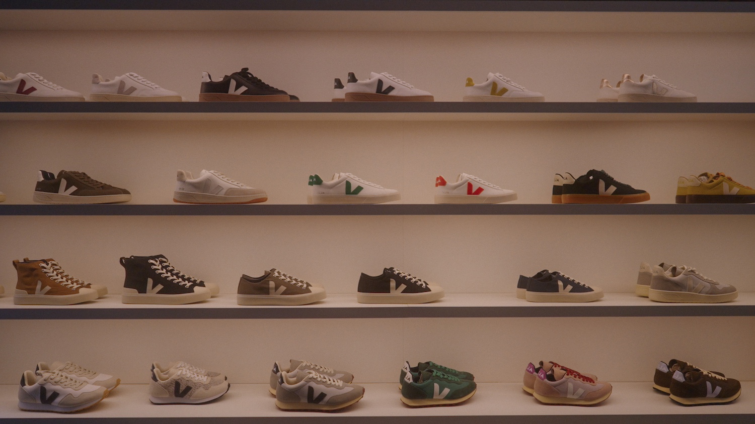 A wall of Veja shoes — agroforestry