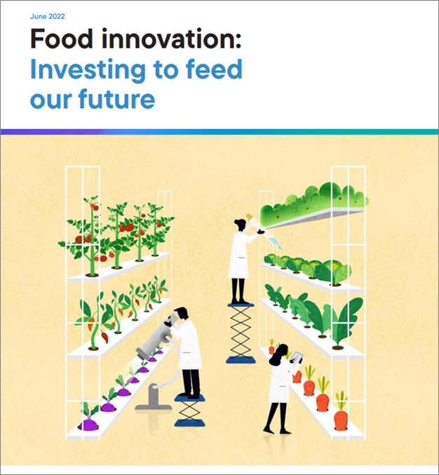 Franklin Templeton logo with "Food innovation: Investing to feed our future" . Below is a drawing of people in a greenhouse.