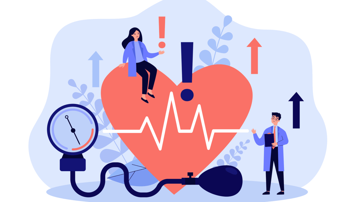 illustration of a person talking to a doctor while sitting on a heart