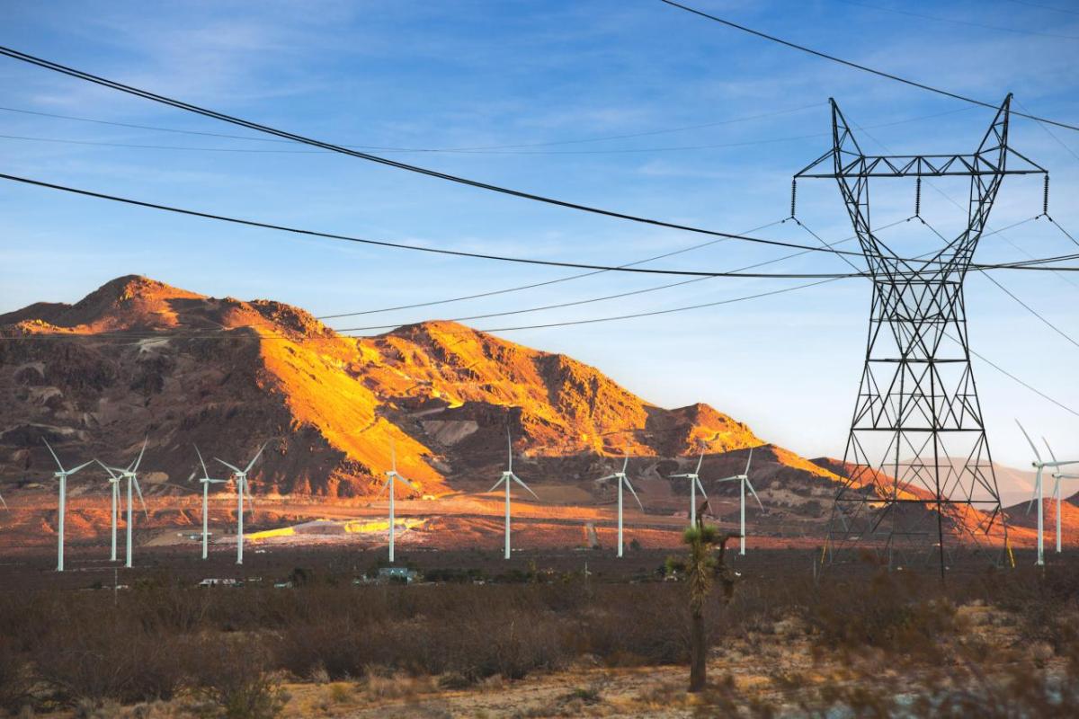 Mountain landscape with wind turbines