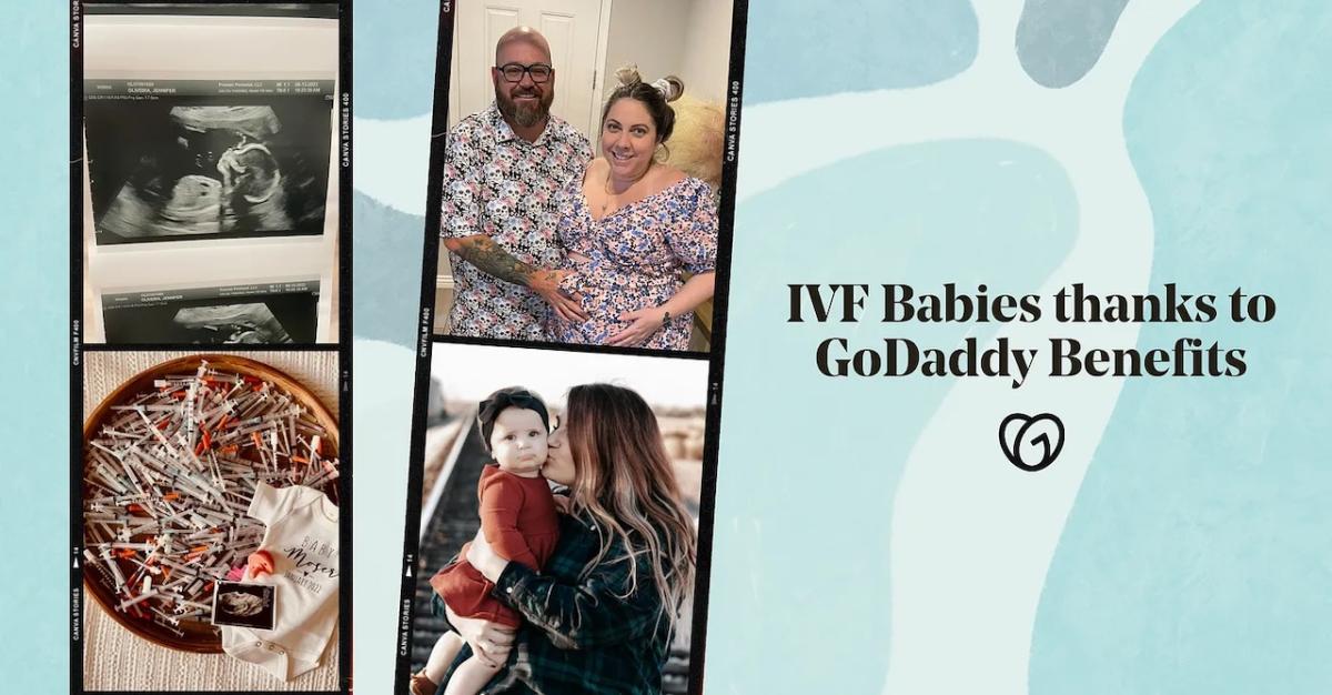 IVF Babies thanks to GoDaddy benefits. Photo montage of GoDaddy employees and their children.