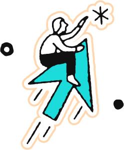 Illustration of a person on an arrow heading towards a star.
