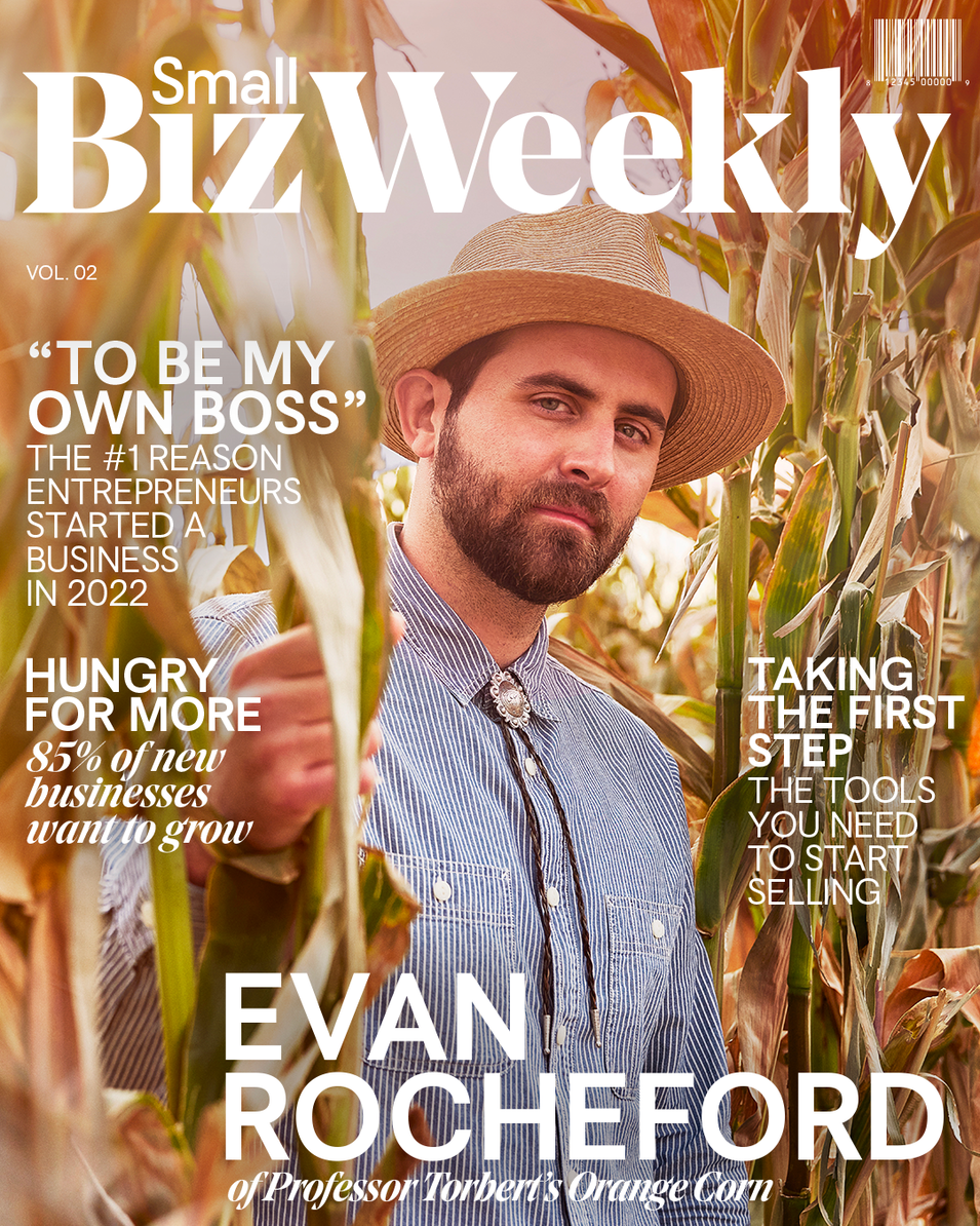 Small Biz Weekly: Evan Rocheford shown in a cornfield.