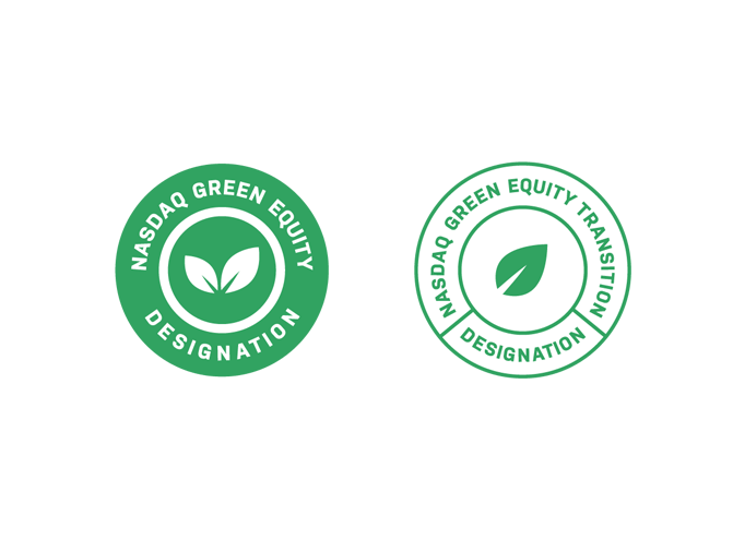 Two Badges "Nasdaq Green Equity Designation" and " Nasdaq Green Equity Transition Designation."