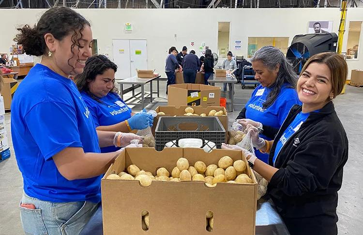 volunteers packing potatoes