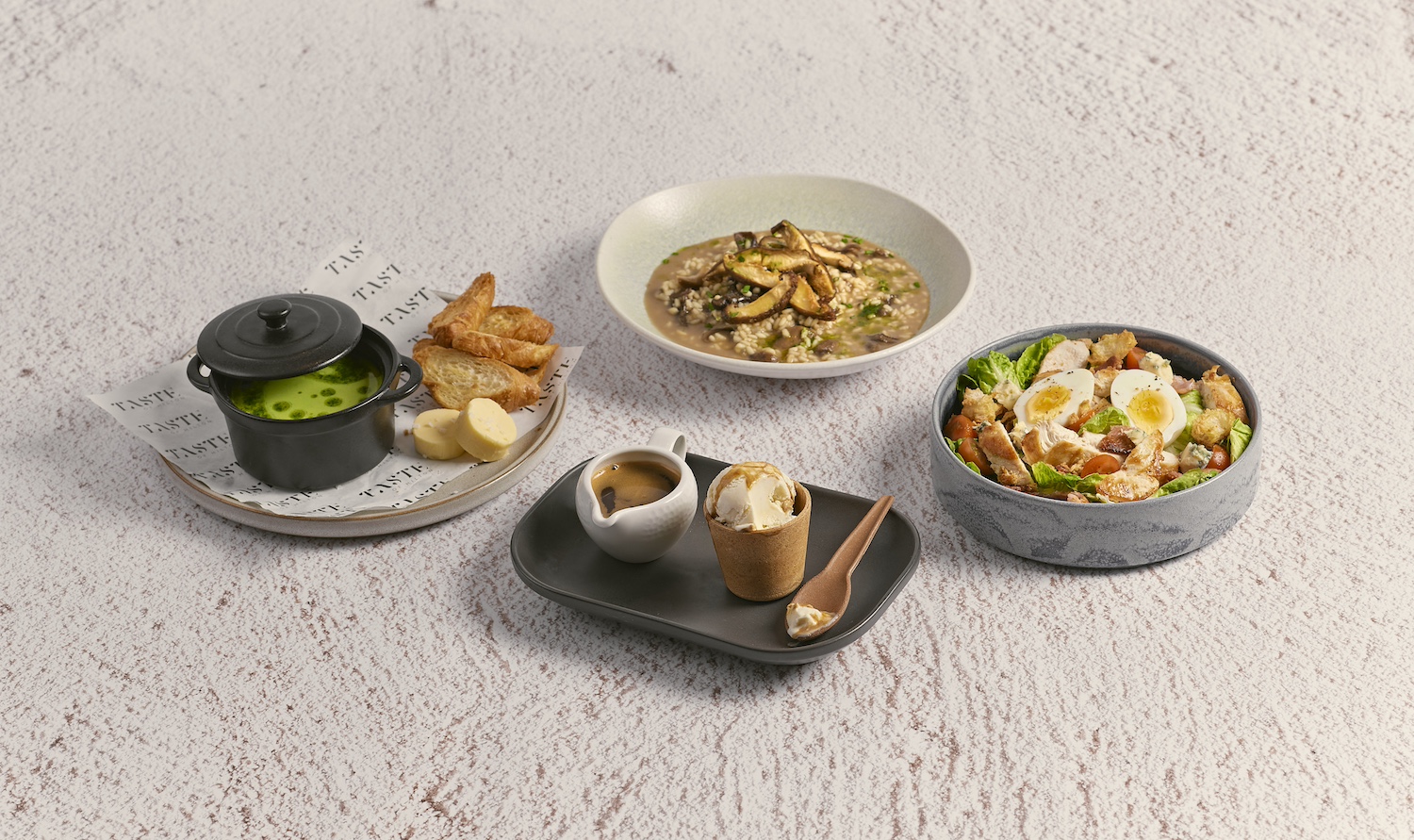 Four dishes from Hilton's “Taste of Zero Waste” pilot project in the United Kingdom created with reducing food waste as a high priority.