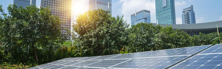 cityscape with solar panels