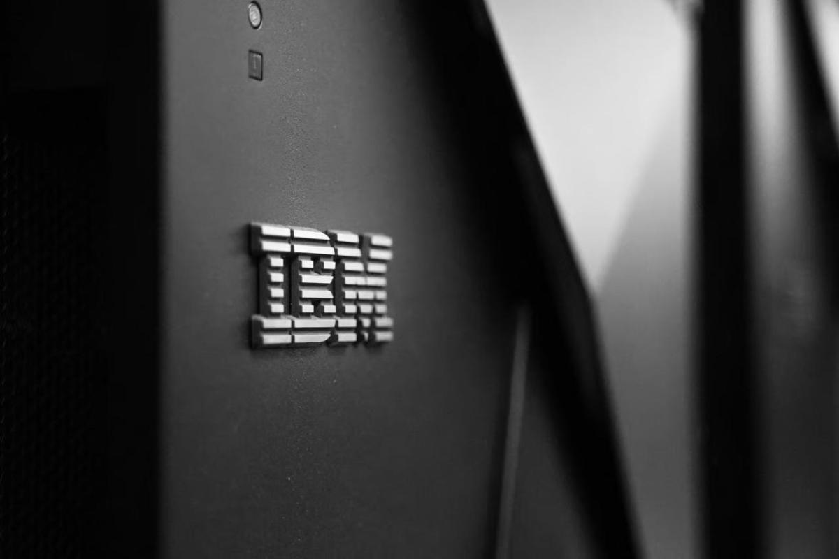 Close up of IBM logo on a computer
