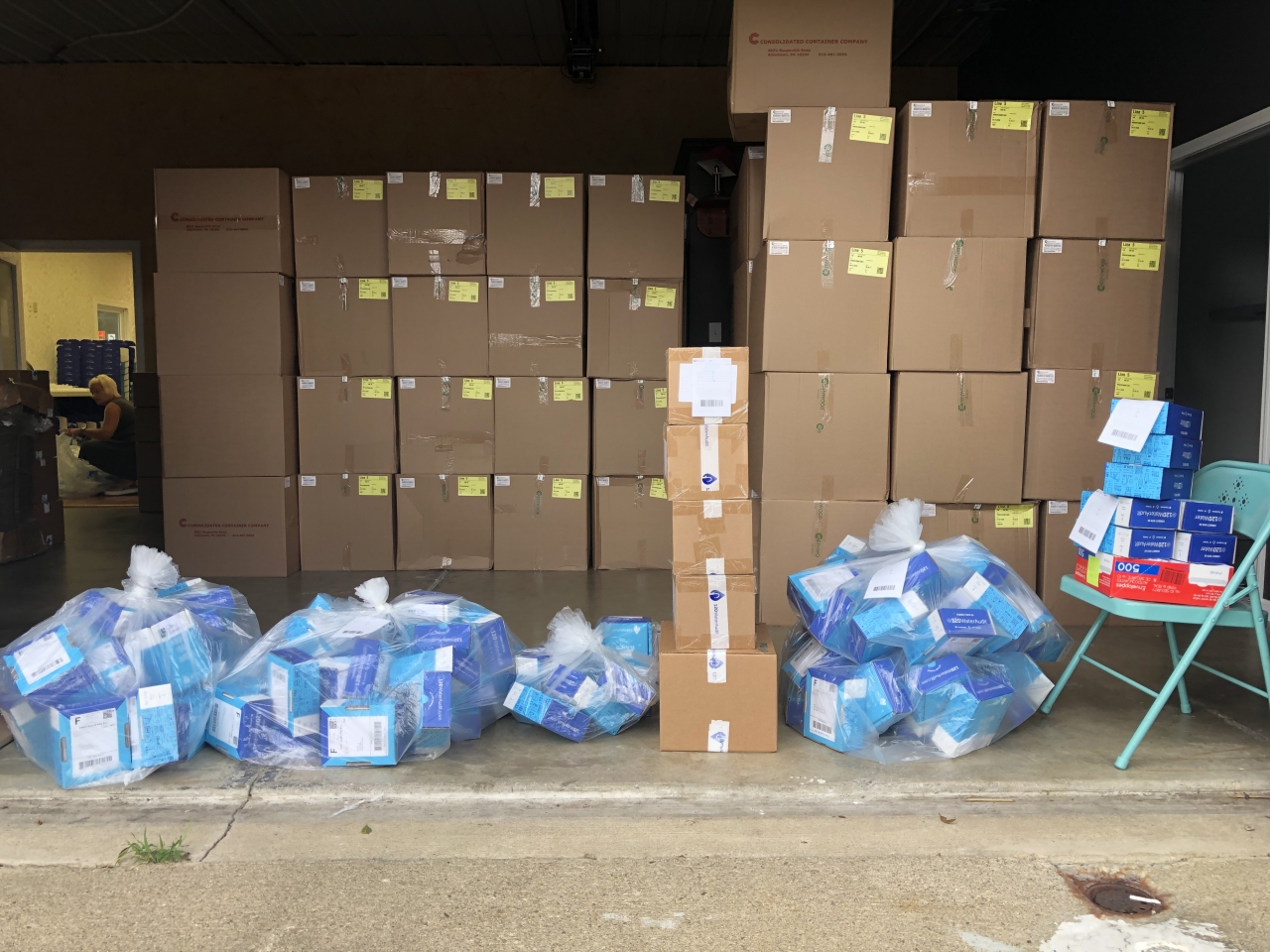 Boxes of supplies stacked up