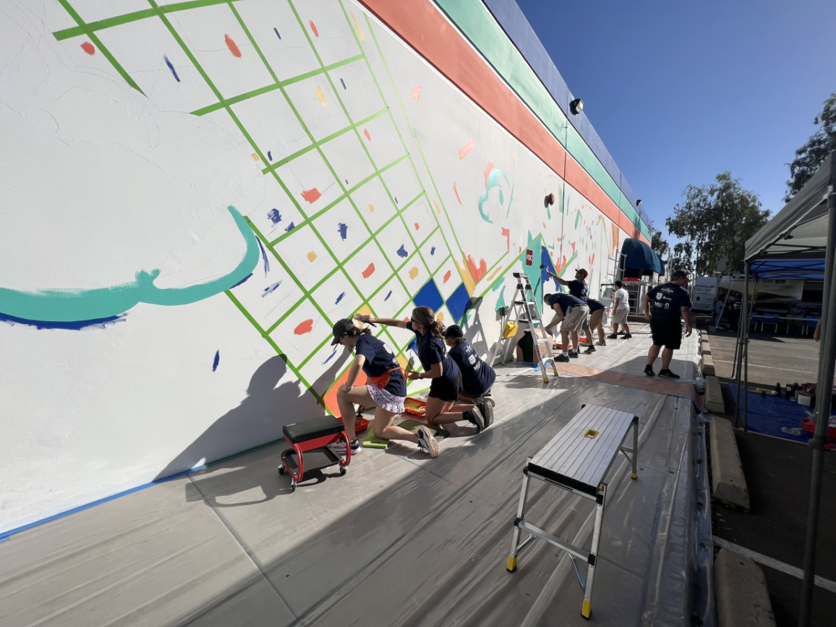 volunteers painting a mural