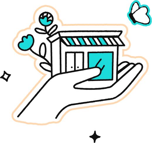Illustration of a hand holding a small business.