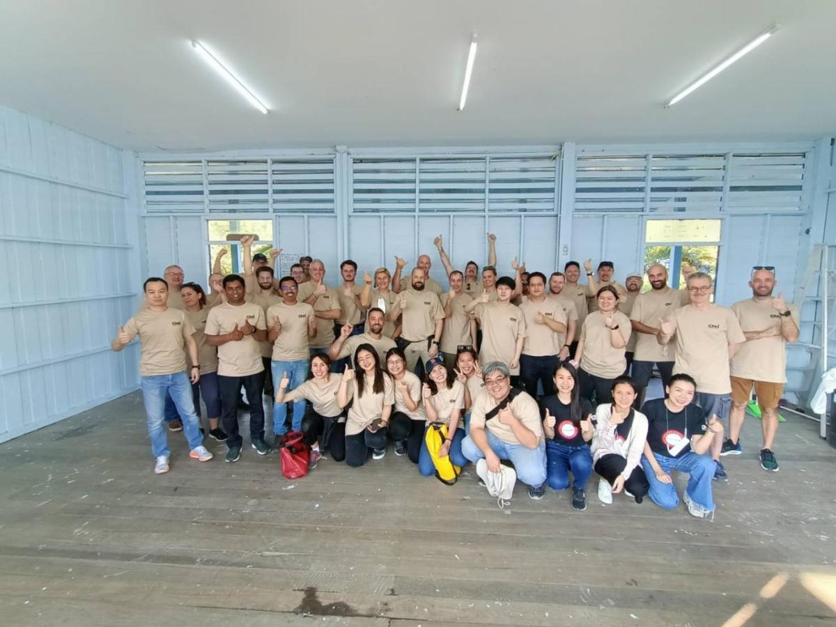 The team of volunteers in matching shirts.