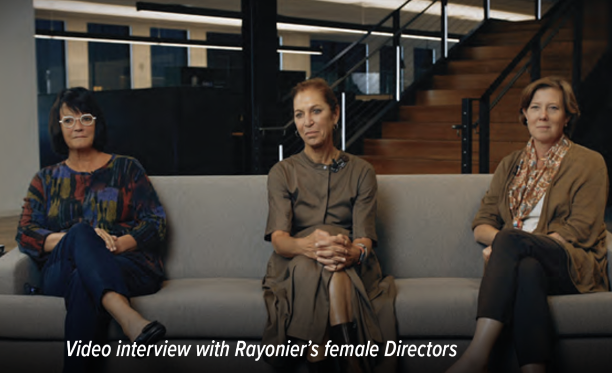 Three Rayonier female directors sat on a couch