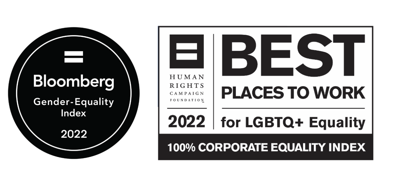 Blooomberg equality award and Best Places to Work award logos