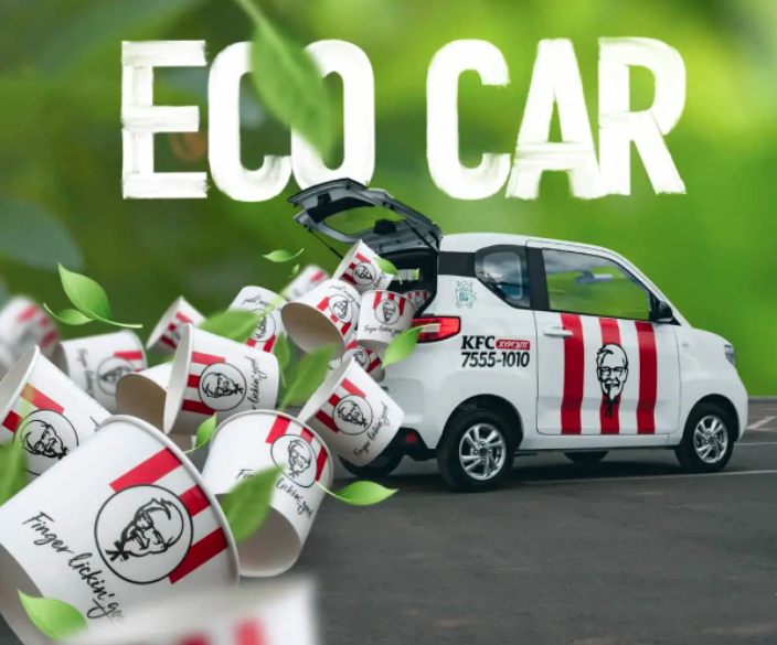 Car with KFC logo and text reading, "Eco Car"