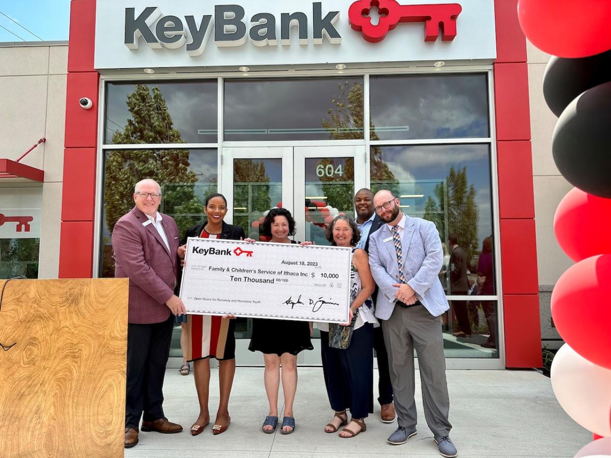 KeyBank team presenting a check to Family Service of Ithaca.