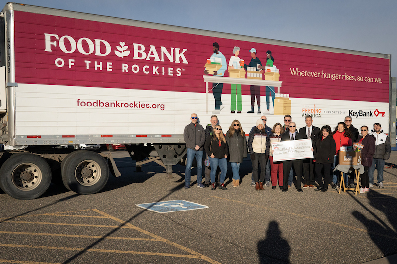 Food Bank of the Rockies truck shown with KeyBank logo.