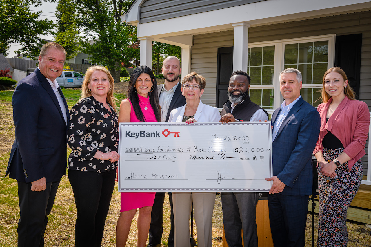KeyBank market leaders present a grant donation of $20,000 to Habitat for Humanity of Bucks County