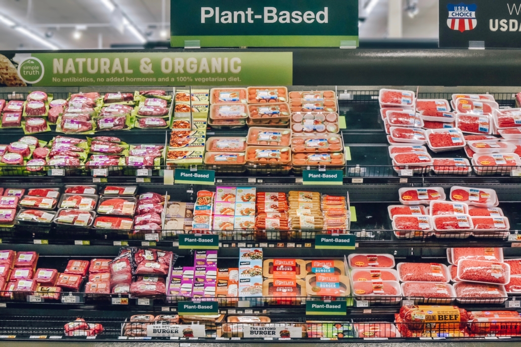 kroger sustainability plant-based meat display