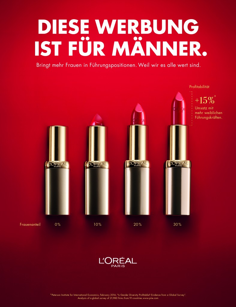 This ad is showing how L'Oreal is standing up for gender diversity