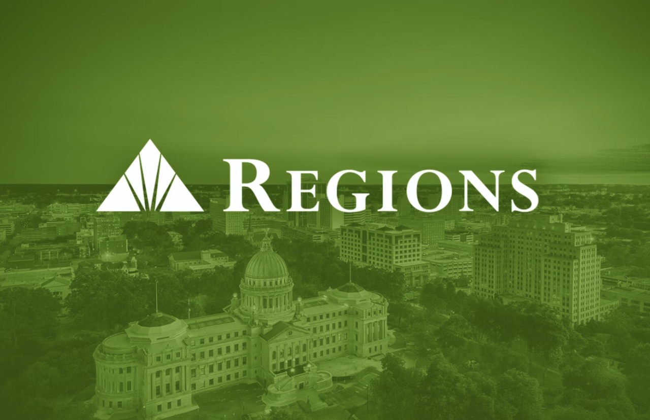 Regions logo superimposed on cityscape