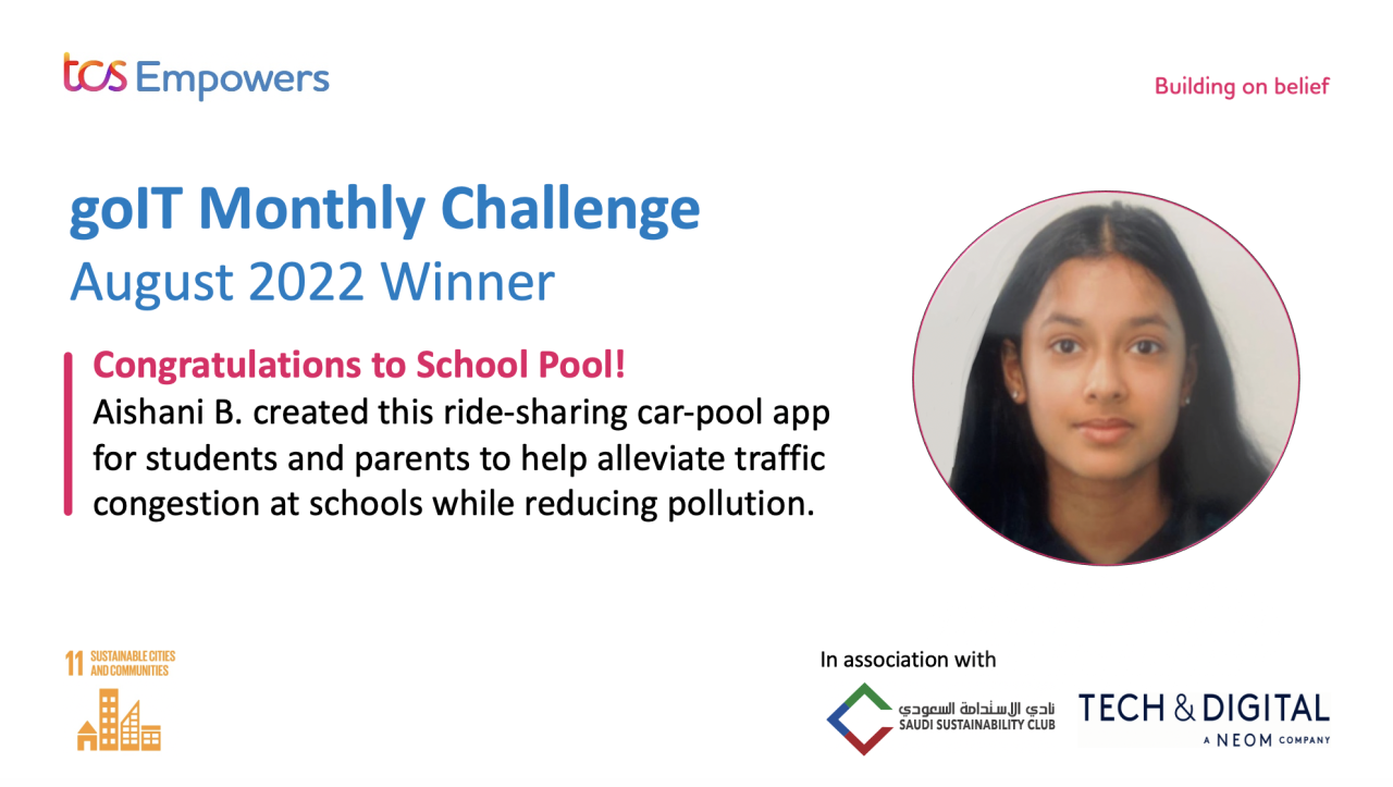 TCS goIT August Monthly Challenge Winner: SchoolPool