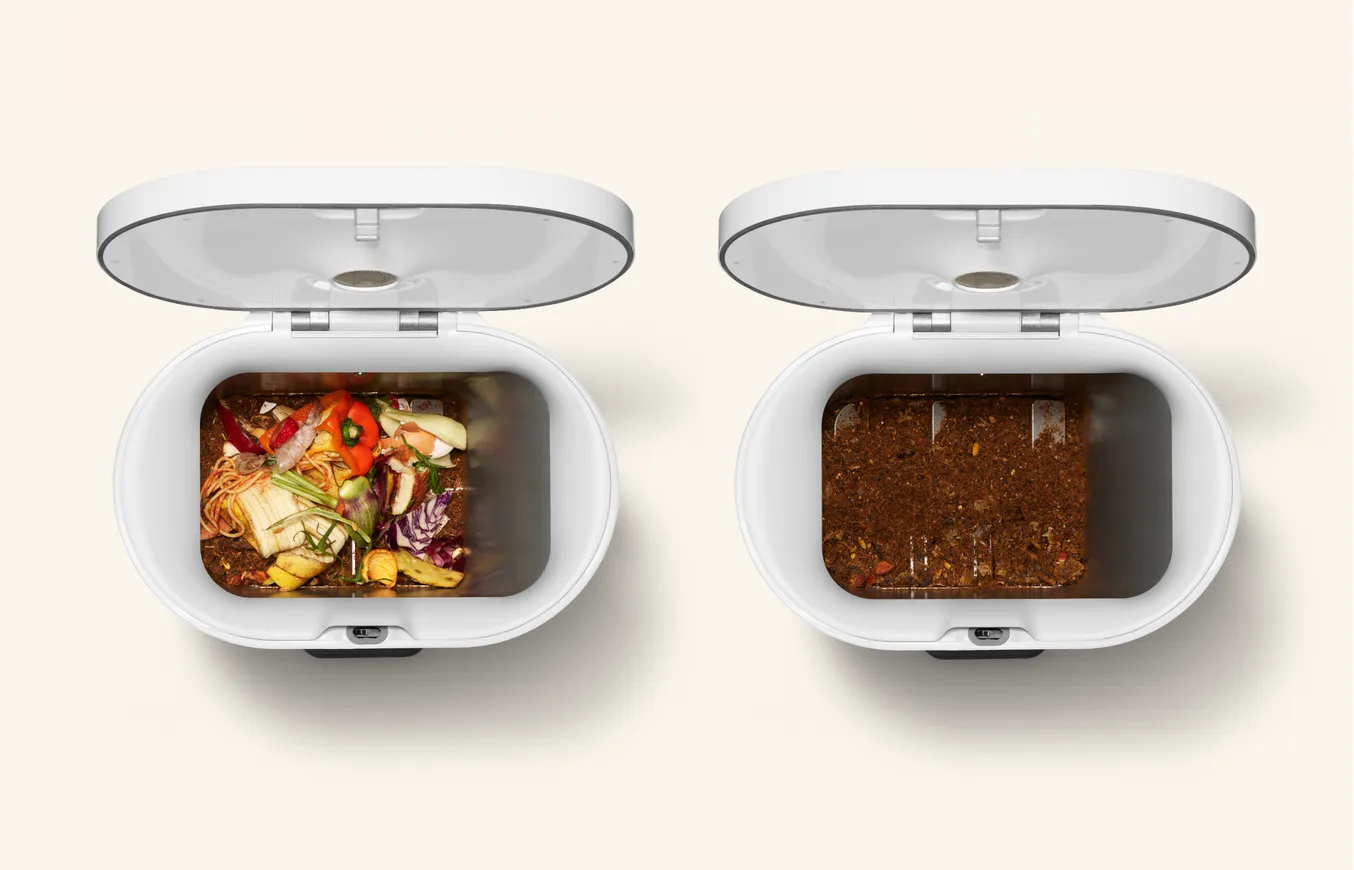 The dry grounds Mill turns food waste into at the bottom of the appliance. 