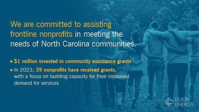 People faced away from the camera with arms around each other. "We are committed to assisting frontline nonprofits in meeting the needs of North Carolina communities.