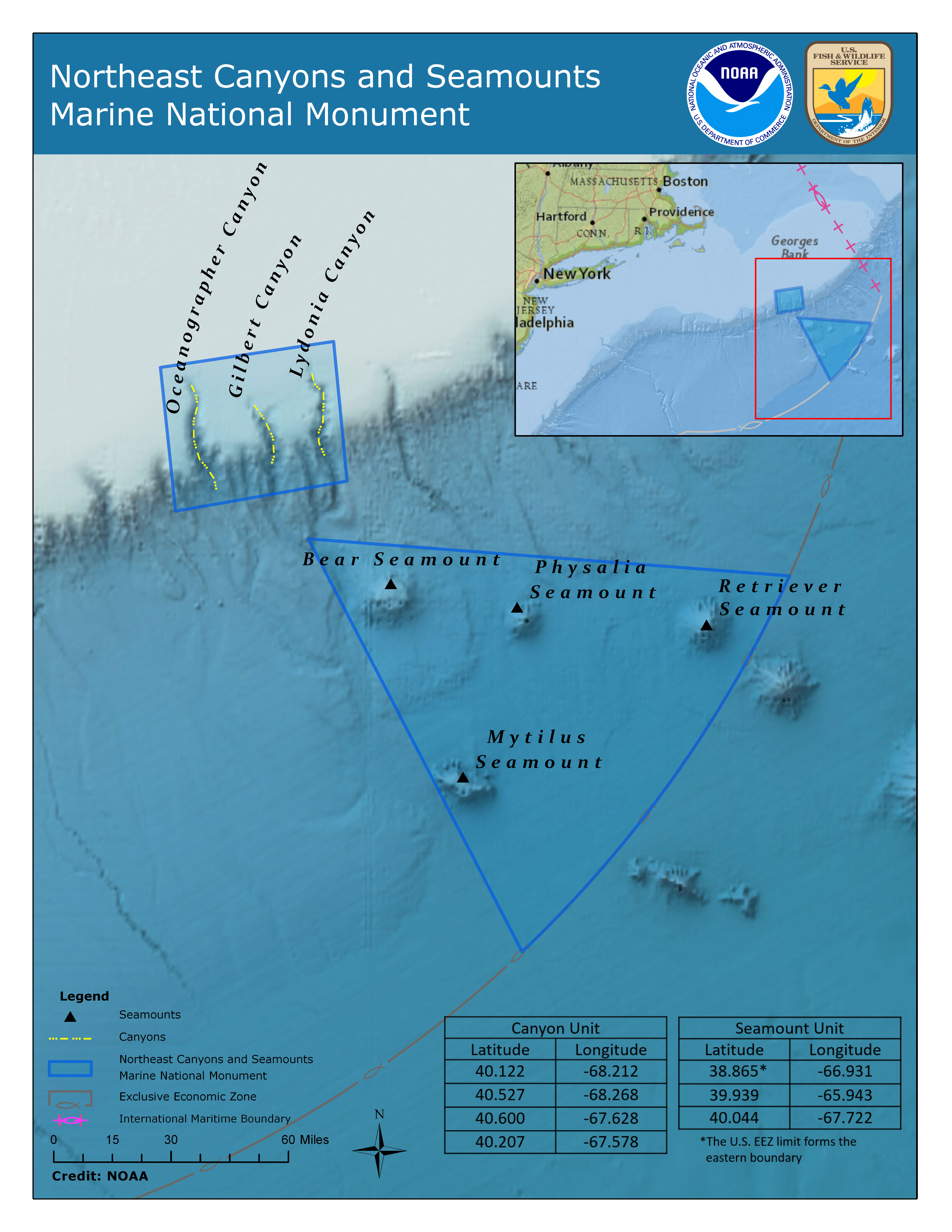 Map of the Northeast Canyons and Seamounts Marine National Monument
