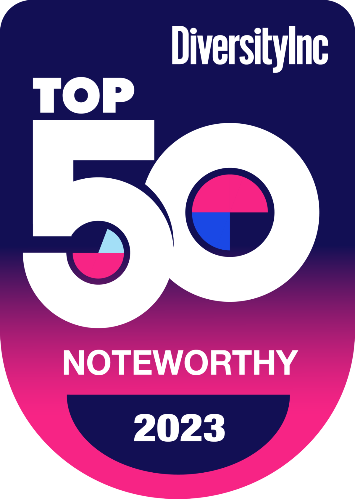 The DiversityInc Top 50 Noteworthy Companies 2023 badge is displayed. 