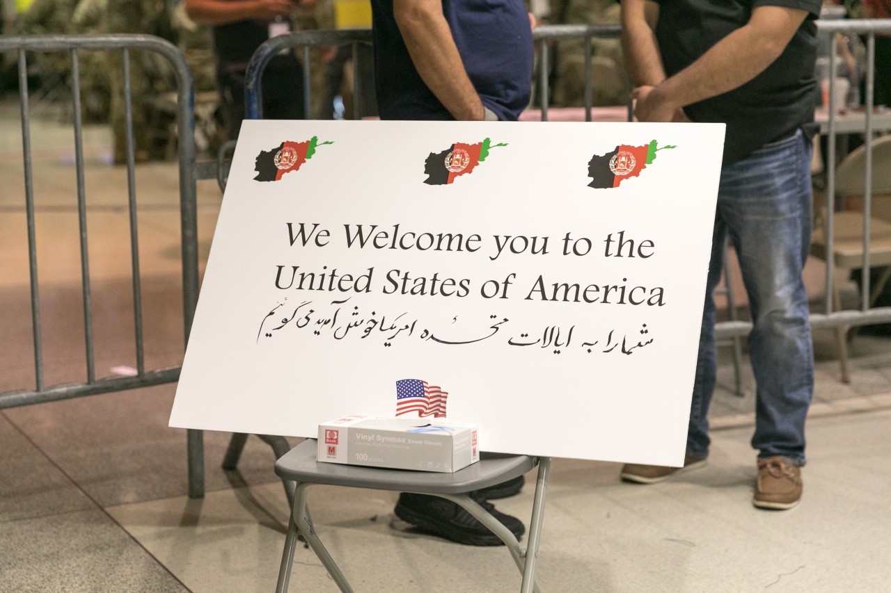 Welcome sign at airport