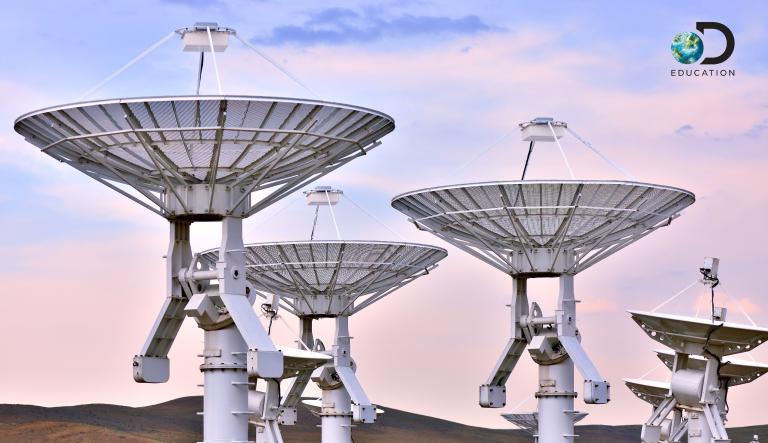 satellite dishes at dawn