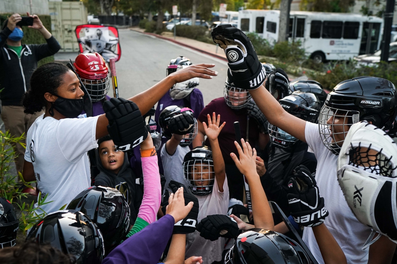 A Kings’ Blake Bolden, the club’s AHL Scout and Growth and Inclusion Specialist – and the first Black professional women’s hockey player after graduating college – coaches 30 youth during the LA Kings’ first “We Are All Kings Camp” at Toyota Sports Performance Center in El Segundo on August 2-7, 2021.