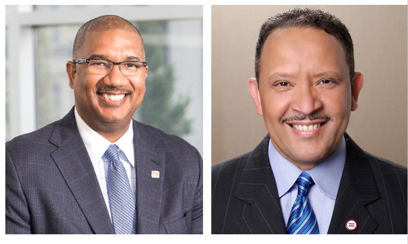 Headshots of Kala Gibson and Marc Morial