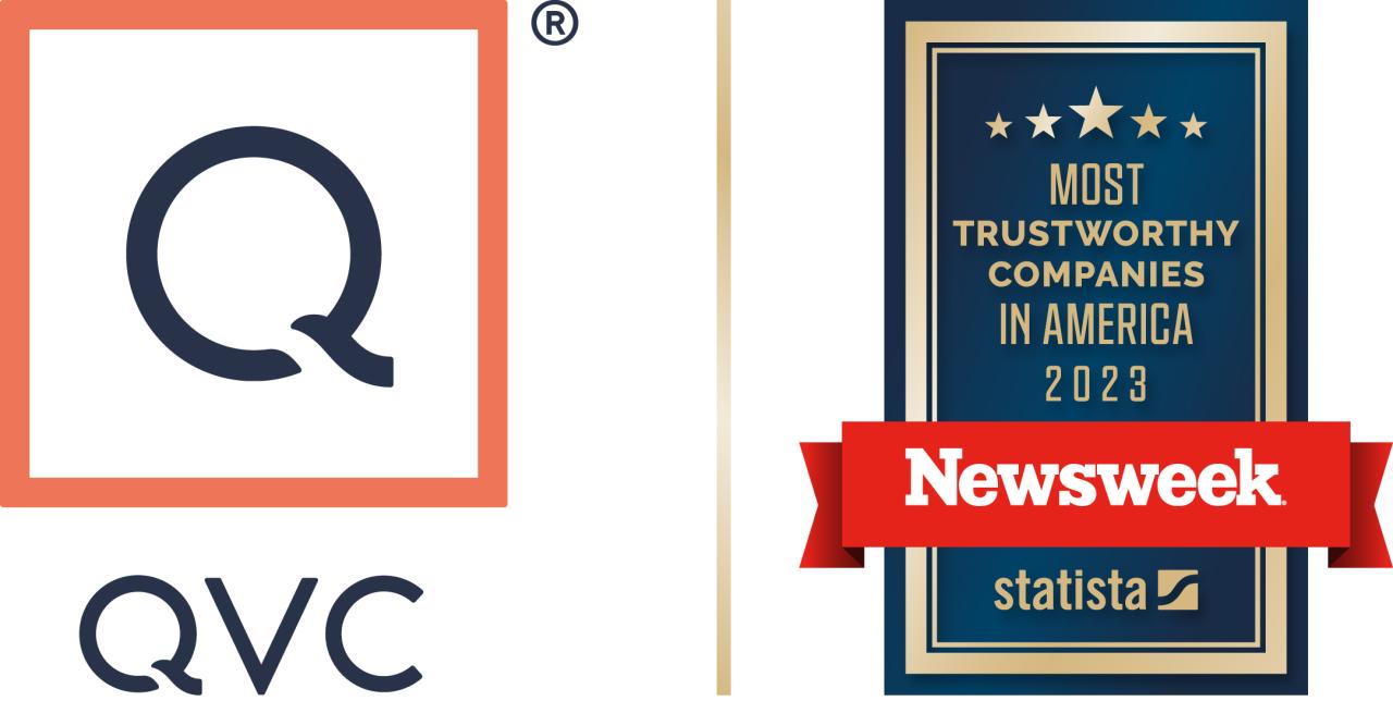 The QVC logo and the Newsweek Most Trustworthy Companies in America 2023 badge are shown. 