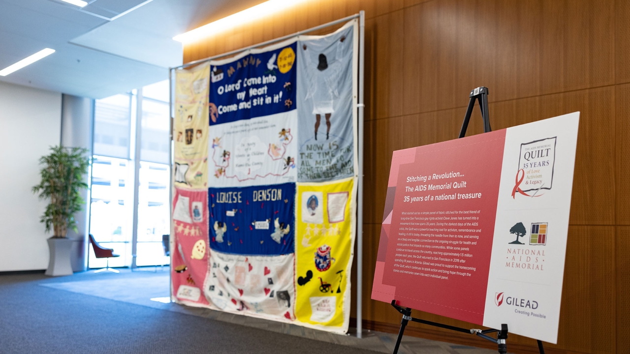 The Quilt panel honoring Randy is a part of this piece at Gilead’s Foster City campus.