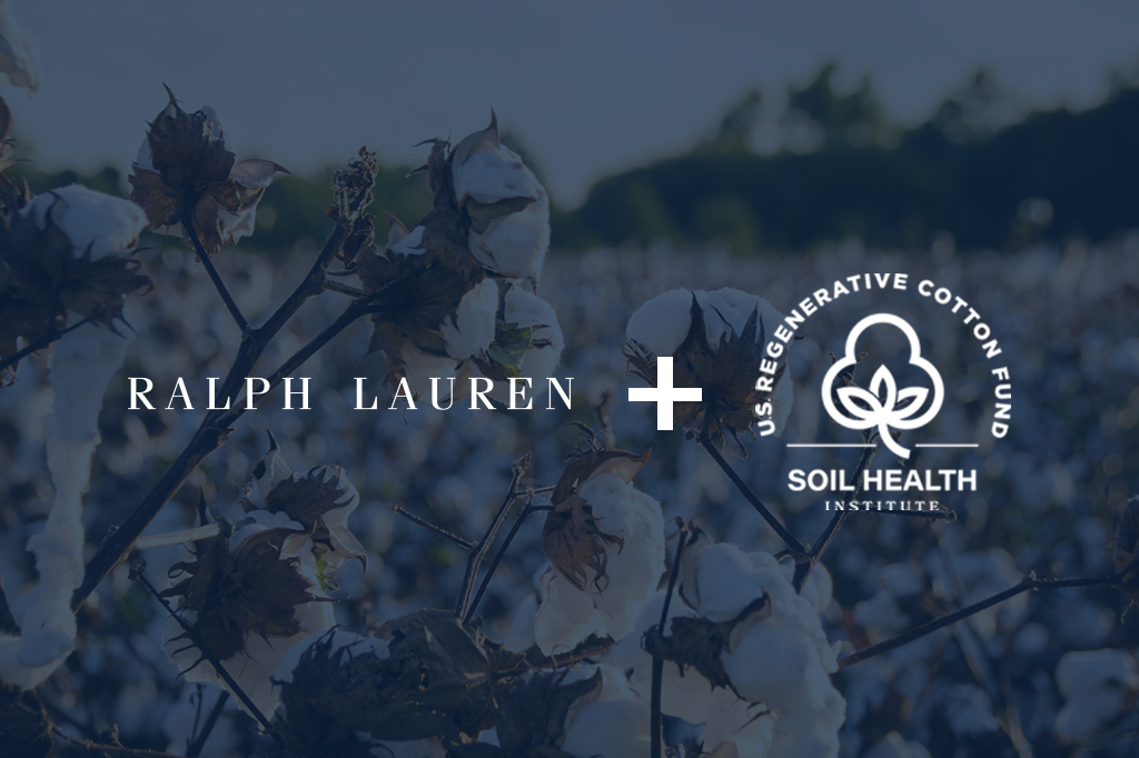Cotton plant with Ralph Lauren and Soil Health Institute's logos superimposed