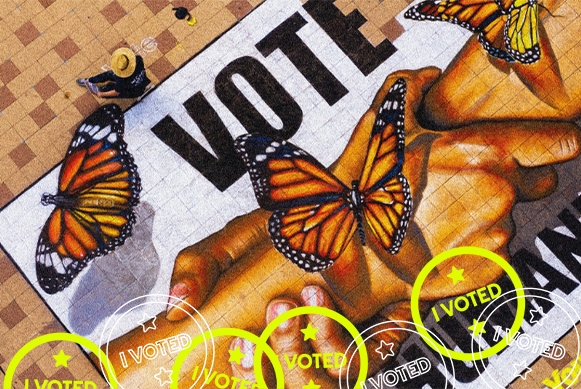 "I voted" illustration with butterflies 